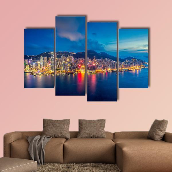 Panorama Of Hong Kong City Skyline At Sunset Canvas Wall Art-4 Pop-Gallery Wrap-50" x 32"-Tiaracle