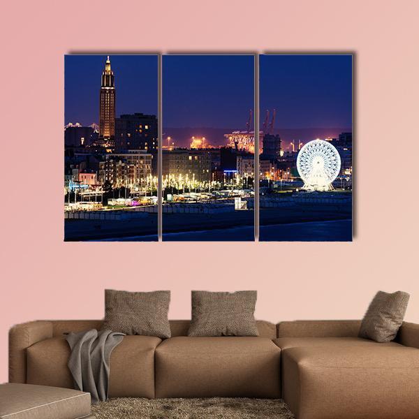Panorama Of Le Havre At Night Canvas Wall Art-3 Horizontal-Gallery Wrap-37" x 24"-Tiaracle