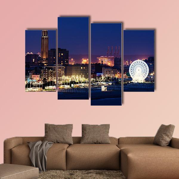 Panorama Of Le Havre At Night Canvas Wall Art-4 Pop-Gallery Wrap-50" x 32"-Tiaracle