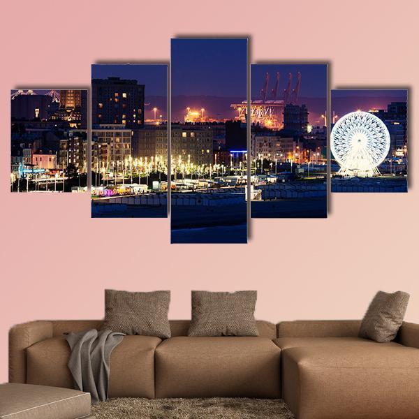 Panorama Of Le Havre At Night Canvas Wall Art-5 Star-Gallery Wrap-62" x 32"-Tiaracle
