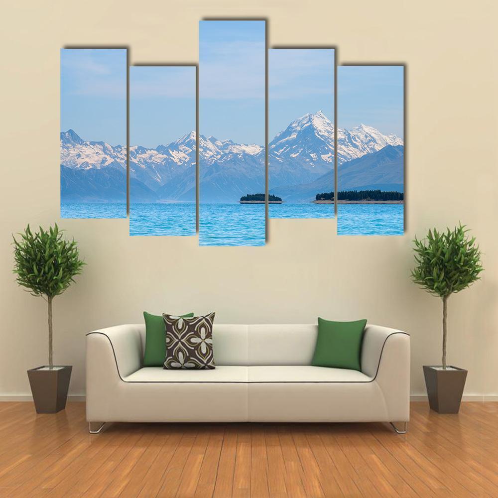 Panorama Of Mt Cook Beside The Lake Canvas Wall Art-5 Pop-Gallery Wrap-47" x 32"-Tiaracle