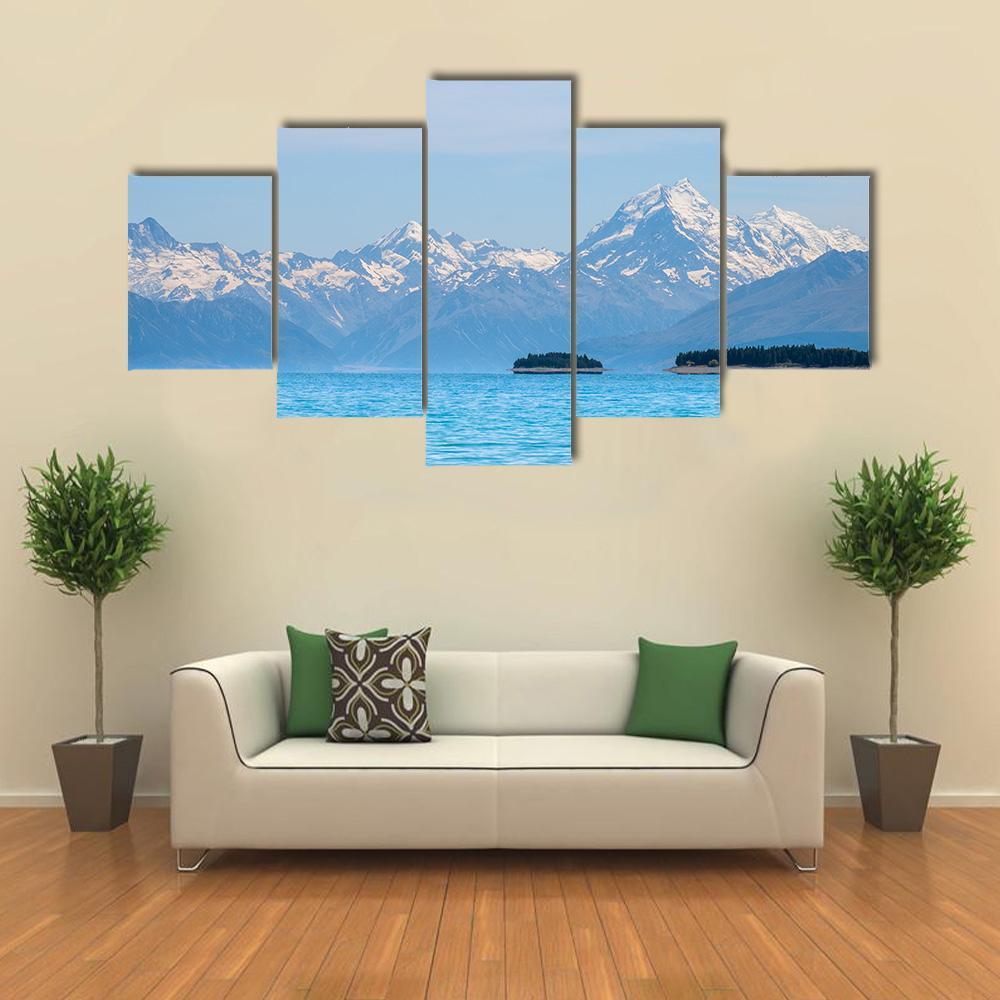 Panorama Of Mt Cook Beside The Lake Canvas Wall Art-5 Star-Gallery Wrap-62" x 32"-Tiaracle