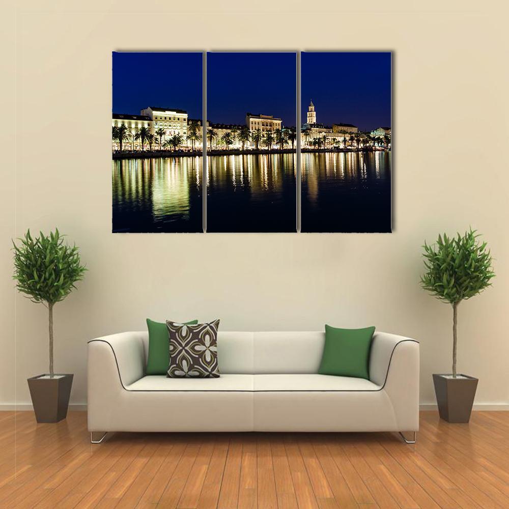Old Town Of Split At Night Canvas Wall Art-3 Horizontal-Gallery Wrap-37" x 24"-Tiaracle