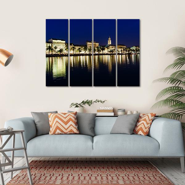 Old Town Of Split At Night Canvas Wall Art-4 Horizontal-Gallery Wrap-34" x 24"-Tiaracle