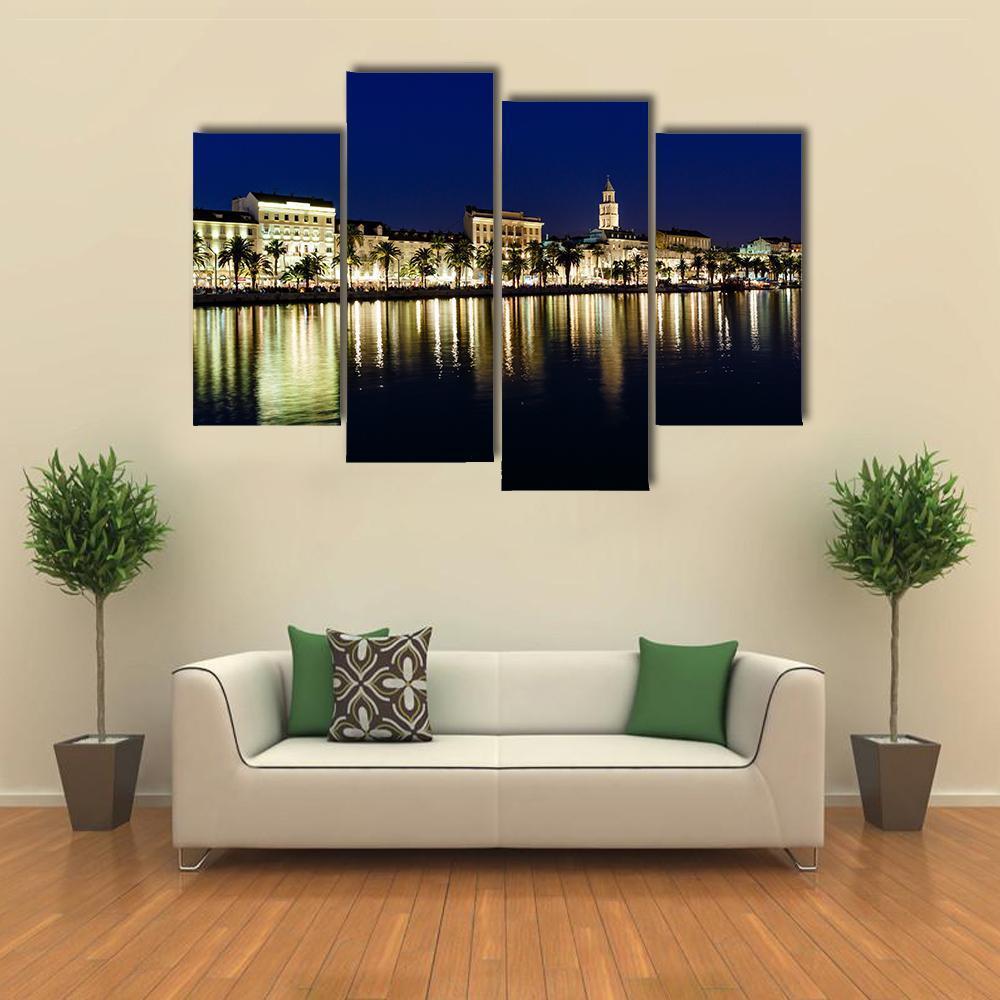 Old Town Of Split At Night Canvas Wall Art-4 Pop-Gallery Wrap-50" x 32"-Tiaracle