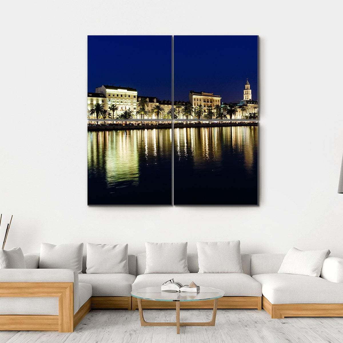 Old Town Of Split At Night Canvas Wall Art-4 Square-Gallery Wrap-17" x 17"-Tiaracle