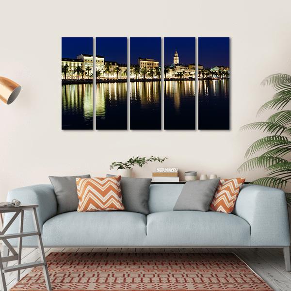 Old Town Of Split At Night Canvas Wall Art-5 Horizontal-Gallery Wrap-22" x 12"-Tiaracle