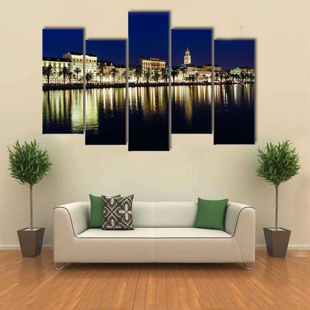 Old Town Of Split At Night Canvas Wall Art-5 Pop-Gallery Wrap-47" x 32"-Tiaracle