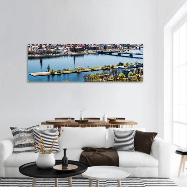 Panorama Of Riga City In Latvia Panoramic Canvas Wall Art-3 Piece-25" x 08"-Tiaracle