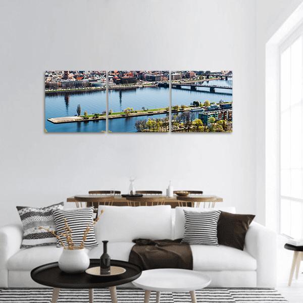 Panorama Of Riga City In Latvia Panoramic Canvas Wall Art-3 Piece-25" x 08"-Tiaracle