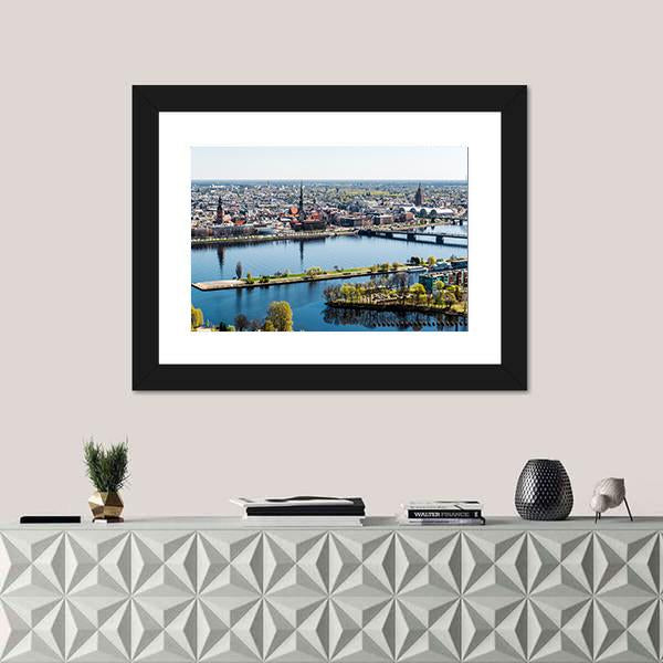 Panorama Of Riga City Latvia Canvas Wall Art-1 Piece-Framed Print-20" x 16"-Tiaracle
