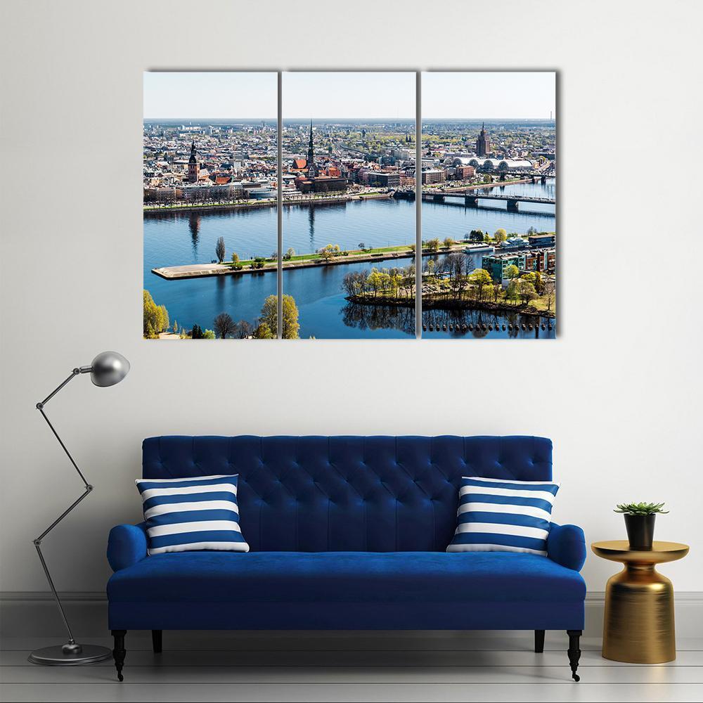 Panorama Of Riga City Latvia Canvas Wall Art-3 Horizontal-Gallery Wrap-37" x 24"-Tiaracle