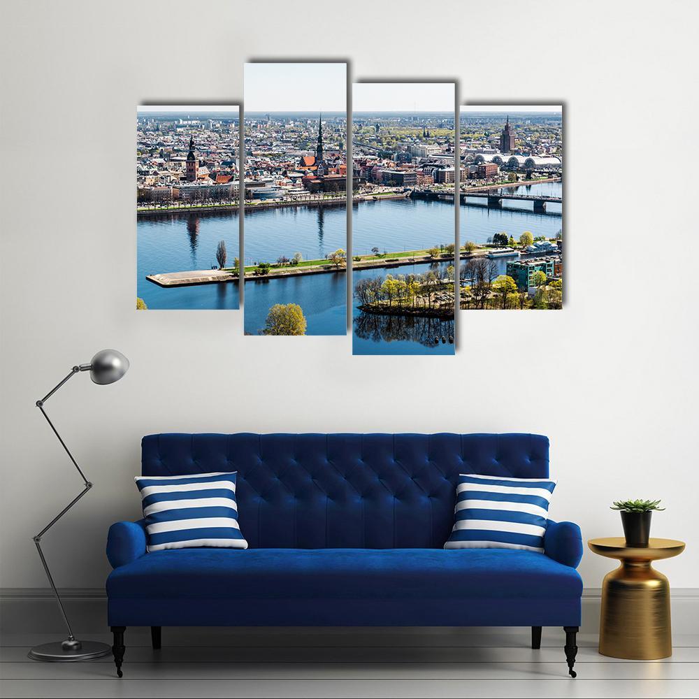 Panorama Of Riga City Latvia Canvas Wall Art-4 Pop-Gallery Wrap-50" x 32"-Tiaracle