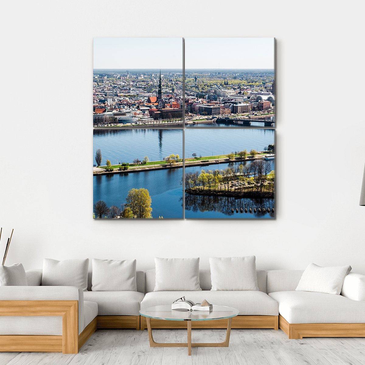 Panorama Of Riga City Latvia Canvas Wall Art-4 Square-Gallery Wrap-17" x 17"-Tiaracle