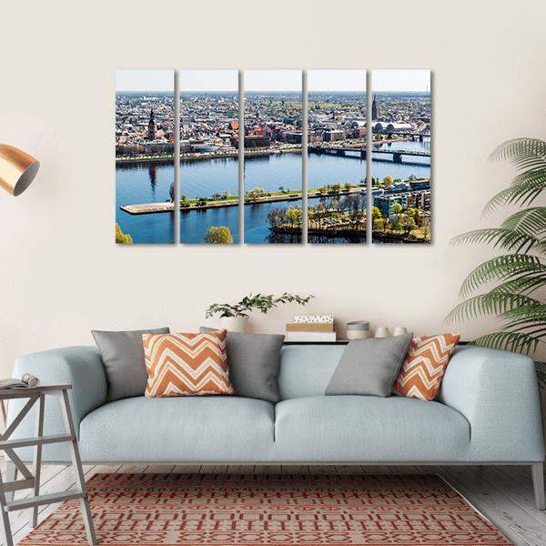 Panorama Of Riga City Latvia Canvas Wall Art-5 Horizontal-Gallery Wrap-22" x 12"-Tiaracle