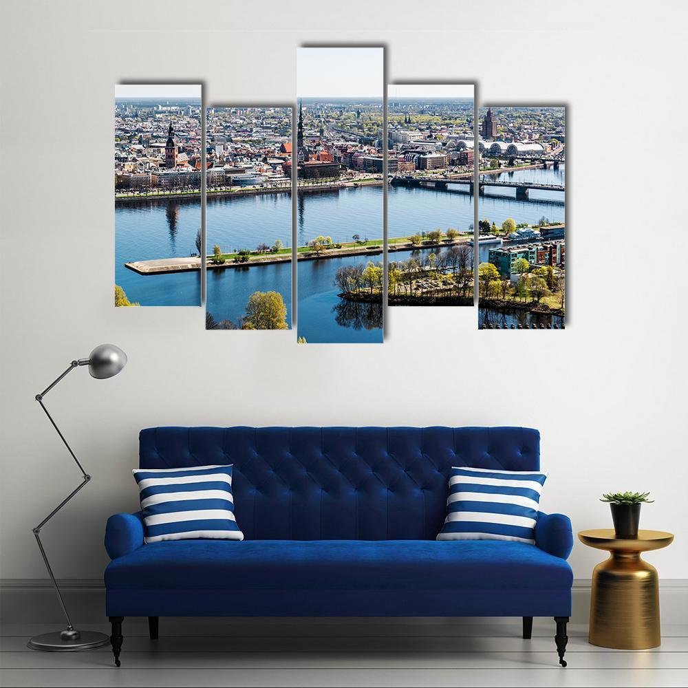 Panorama Of Riga City Latvia Canvas Wall Art-5 Pop-Gallery Wrap-47" x 32"-Tiaracle