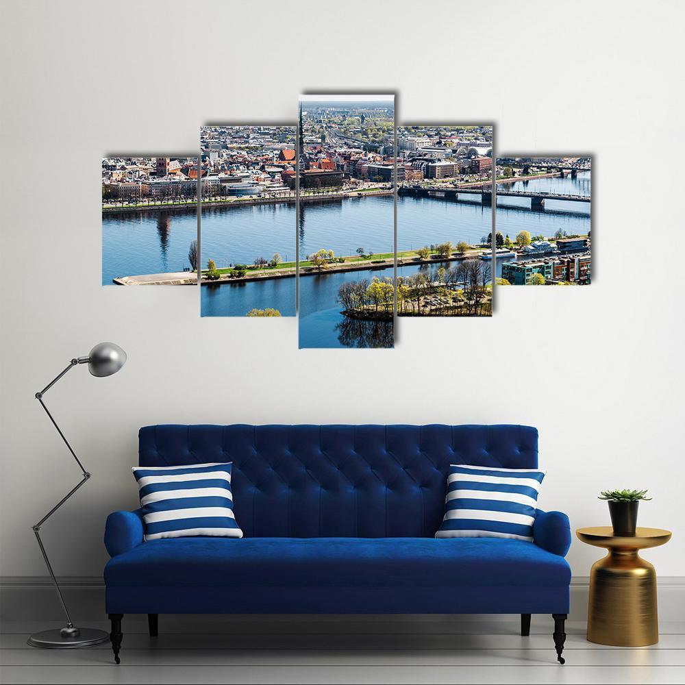 Panorama Of Riga City Latvia Canvas Wall Art-5 Star-Gallery Wrap-62" x 32"-Tiaracle