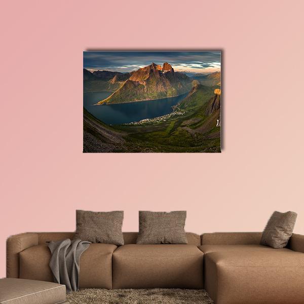 Panorama Of Segla Summit In Sunset Canvas Wall Art-1 Piece-Gallery Wrap-48" x 32"-Tiaracle