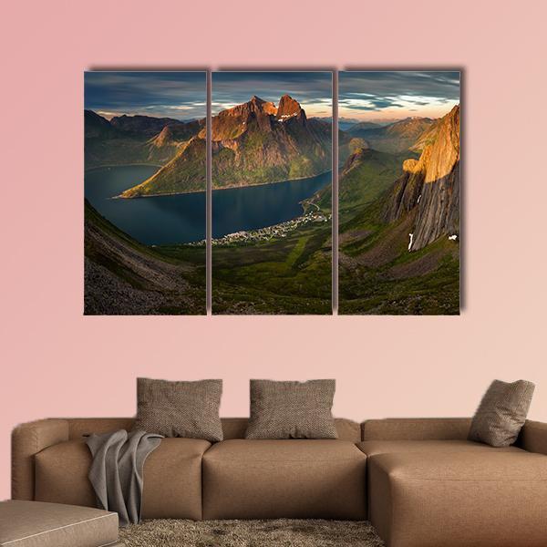 Panorama Of Segla Summit In Sunset Canvas Wall Art-3 Horizontal-Gallery Wrap-37" x 24"-Tiaracle