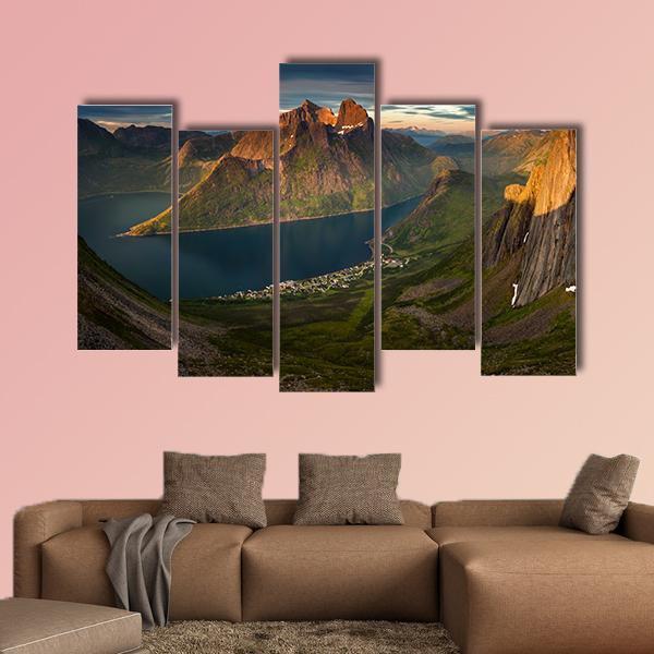 Panorama Of Segla Summit In Sunset Canvas Wall Art-5 Pop-Gallery Wrap-47" x 32"-Tiaracle