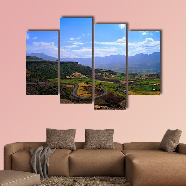 Panorama Of Semien Mountains Canvas Wall Art-4 Pop-Gallery Wrap-50" x 32"-Tiaracle