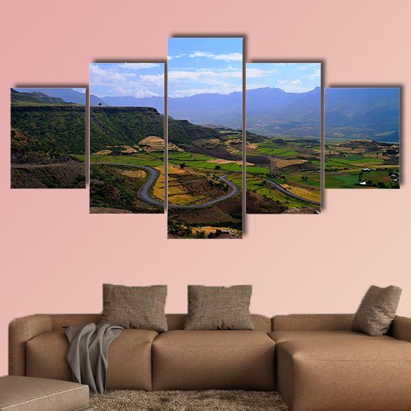 Panorama Of Semien Mountains Canvas Wall Art-5 Pop-Gallery Wrap-47" x 32"-Tiaracle