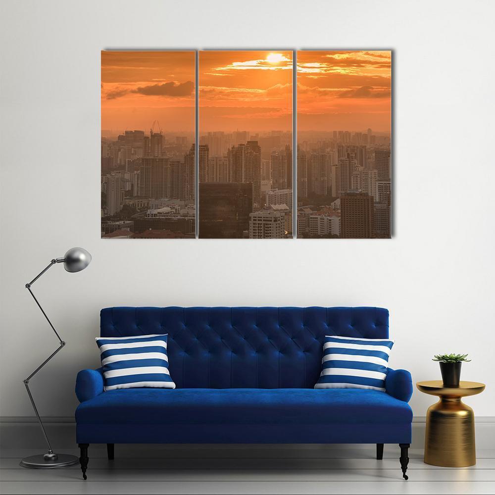 Panorama Of Singapore Skyline Downtown Canvas Wall Art-3 Horizontal-Gallery Wrap-37" x 24"-Tiaracle