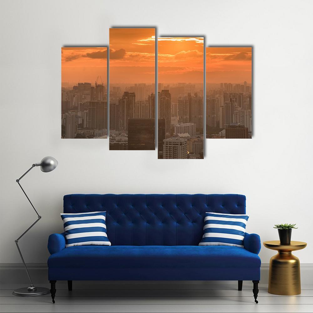 Panorama Of Singapore Skyline Downtown Canvas Wall Art-4 Pop-Gallery Wrap-50" x 32"-Tiaracle