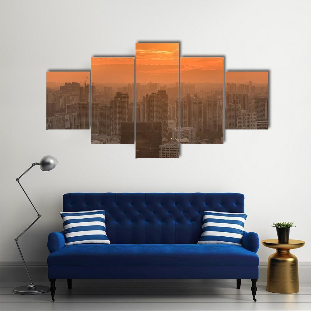 Panorama Of Singapore Skyline Downtown Canvas Wall Art-5 Star-Gallery Wrap-62" x 32"-Tiaracle