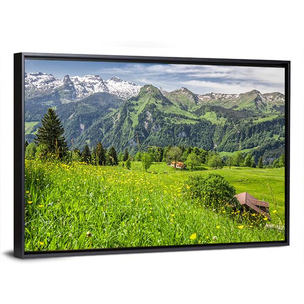 Panorama Of Swiss Alps Canvas Wall Art-3 Horizontal-Gallery Wrap-25" x 16"-Tiaracle