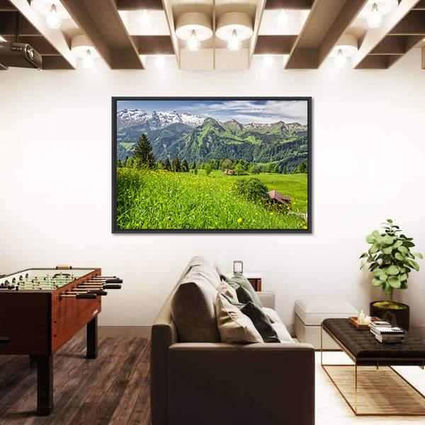 Panorama Of Swiss Alps Canvas Wall Art-3 Horizontal-Gallery Wrap-25" x 16"-Tiaracle