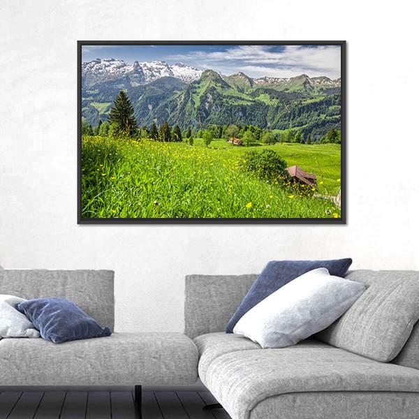 Panorama Of Swiss Alps Canvas Wall Art-3 Horizontal-Gallery Wrap-25" x 16"-Tiaracle