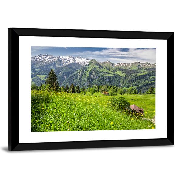 Panorama Of Swiss Alps Canvas Wall Art-3 Horizontal-Gallery Wrap-25" x 16"-Tiaracle