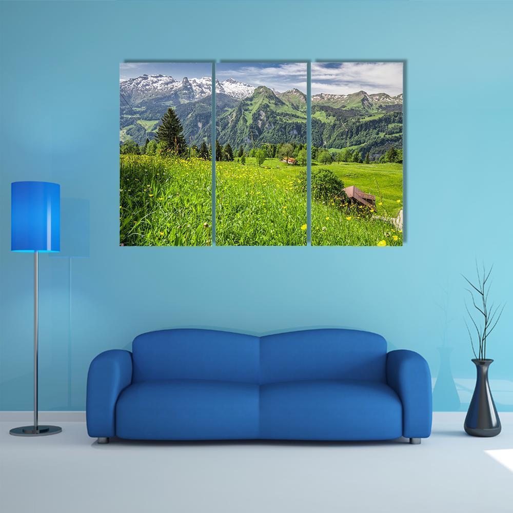 Panorama Of Swiss Alps Canvas Wall Art-5 Pop-Gallery Wrap-47" x 32"-Tiaracle