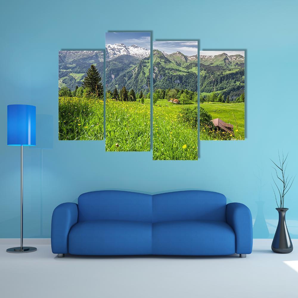 Panorama Of Swiss Alps Canvas Wall Art-4 Pop-Gallery Wrap-50" x 32"-Tiaracle