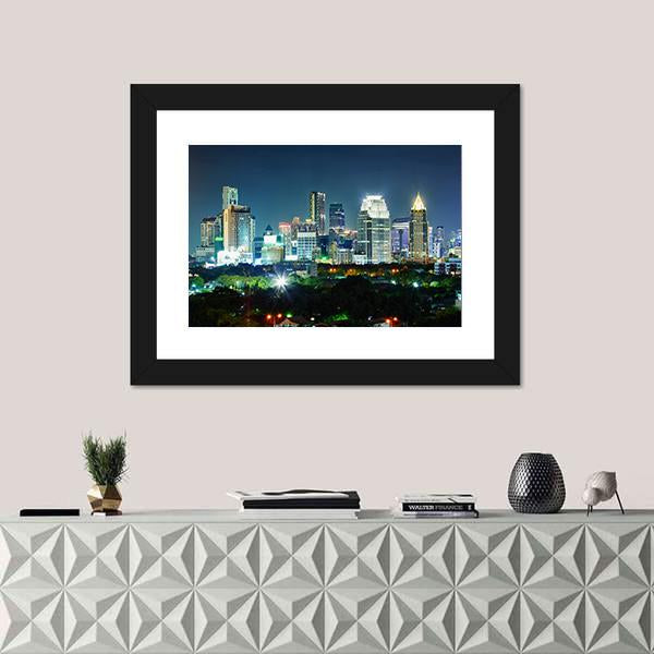 Bangkok City At Night Canvas Wall Art-3 Horizontal-Gallery Wrap-25" x 16"-Tiaracle