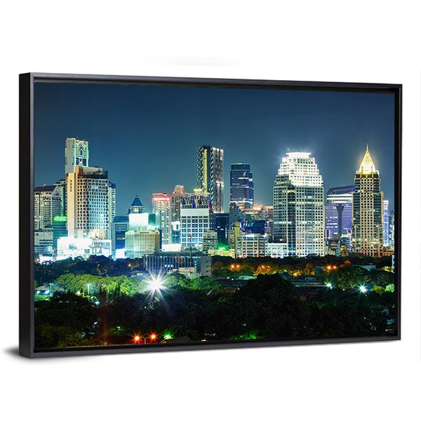 Bangkok City At Night Canvas Wall Art-3 Horizontal-Gallery Wrap-25" x 16"-Tiaracle