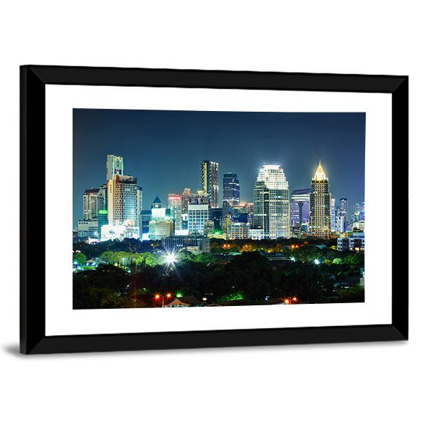 Bangkok City At Night Canvas Wall Art-3 Horizontal-Gallery Wrap-25" x 16"-Tiaracle