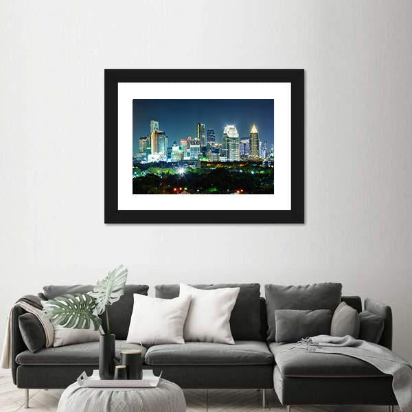 Bangkok City At Night Canvas Wall Art-1 Piece-Framed Print-20" x 16"-Tiaracle