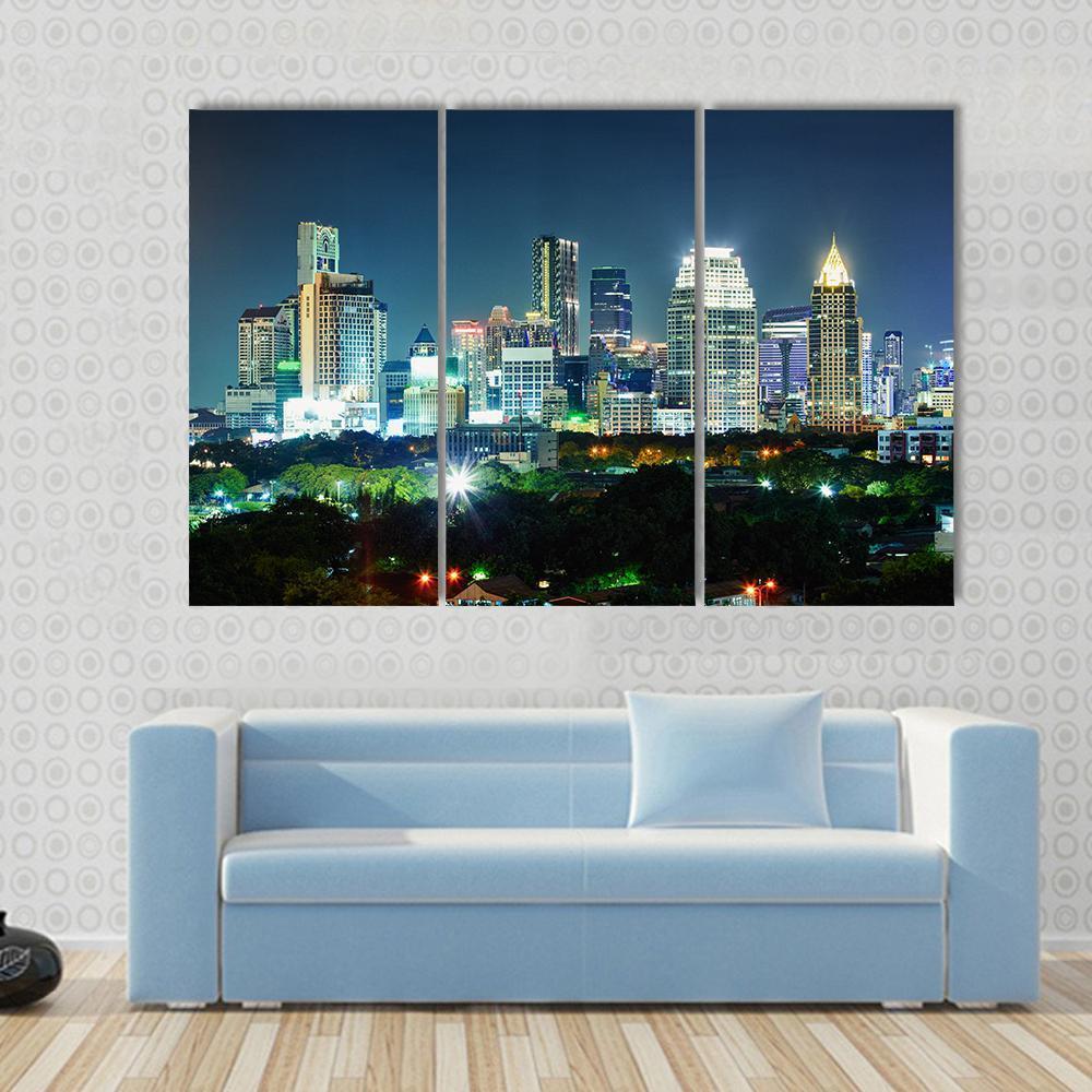 Bangkok City At Night Canvas Wall Art-3 Horizontal-Gallery Wrap-37" x 24"-Tiaracle