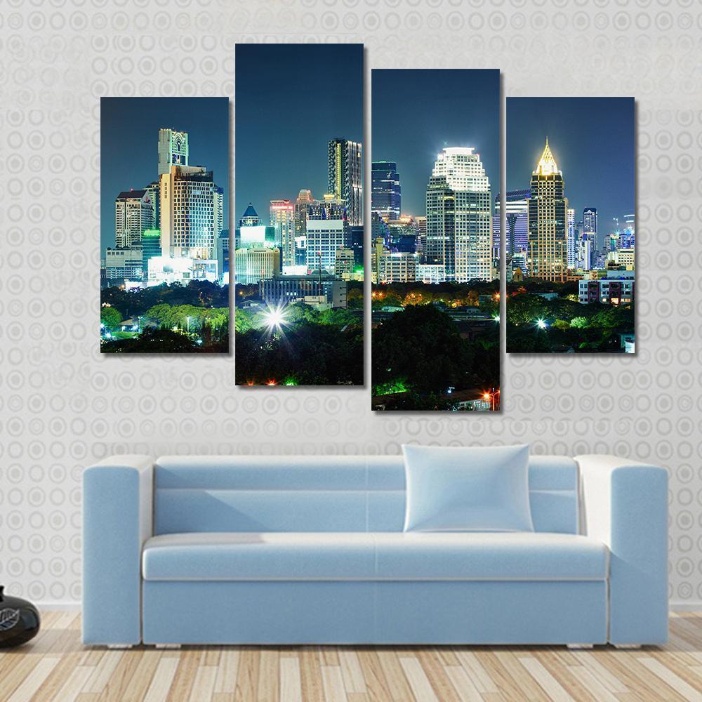 Bangkok City At Night Canvas Wall Art-4 Pop-Gallery Wrap-50" x 32"-Tiaracle