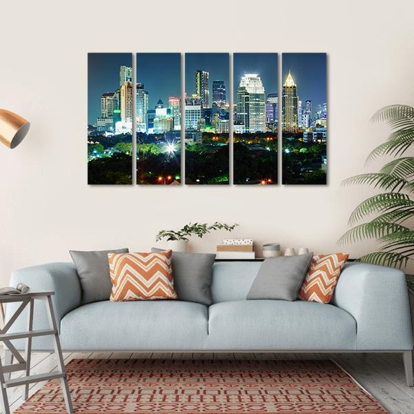 Bangkok City At Night Canvas Wall Art-5 Horizontal-Gallery Wrap-22" x 12"-Tiaracle