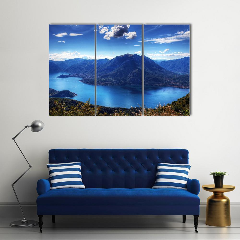 Como Lake With Lugano Lake Canvas Wall Art-4 Pop-Gallery Wrap-50" x 32"-Tiaracle