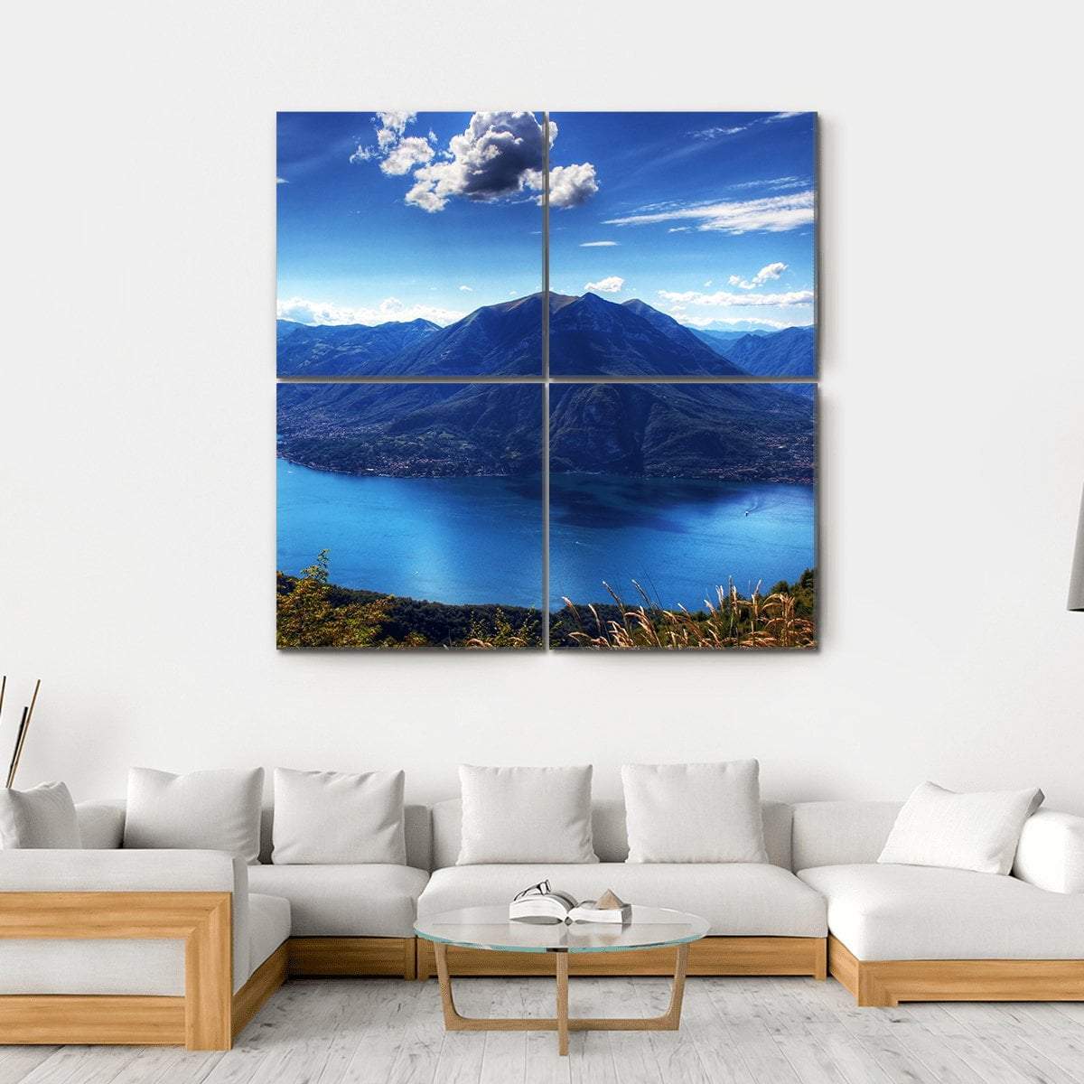 Como Lake With Lugano Lake Canvas Wall Art-4 Square-Gallery Wrap-17" x 17"-Tiaracle