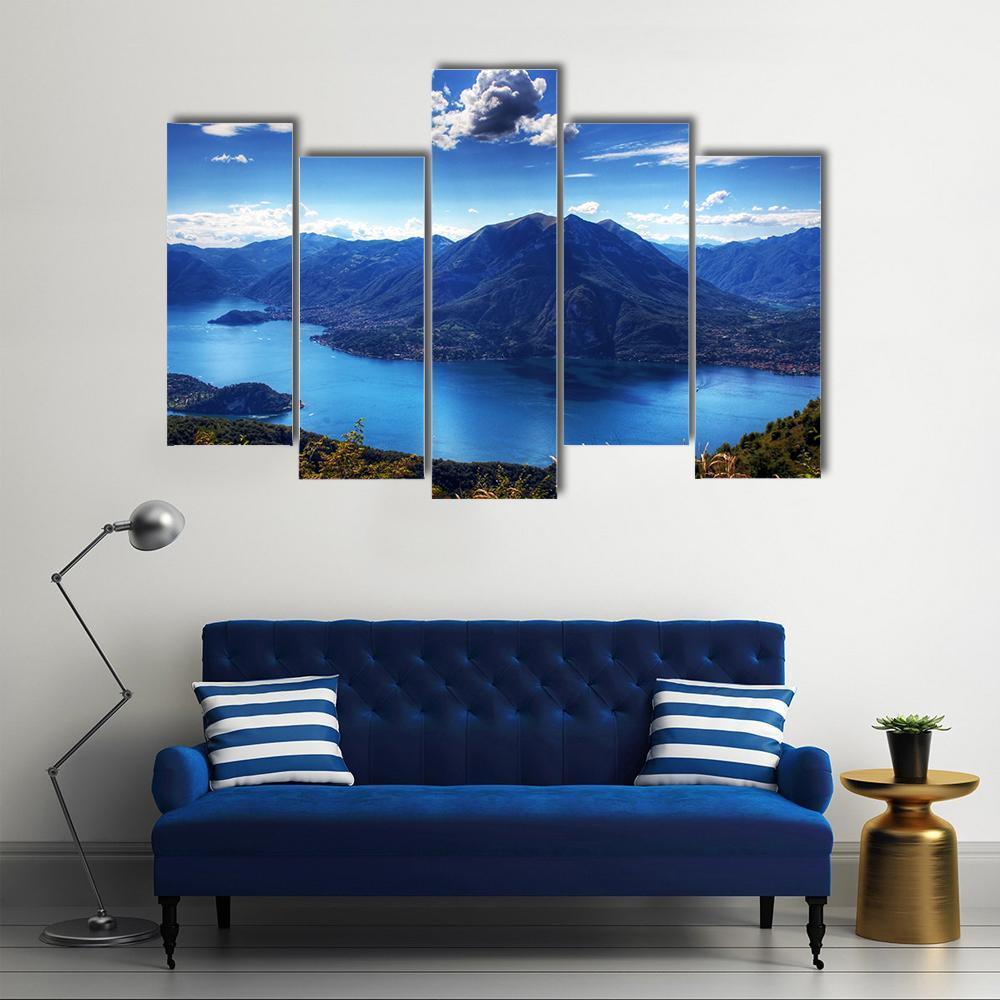 Como Lake With Lugano Lake Canvas Wall Art-5 Pop-Gallery Wrap-47" x 32"-Tiaracle