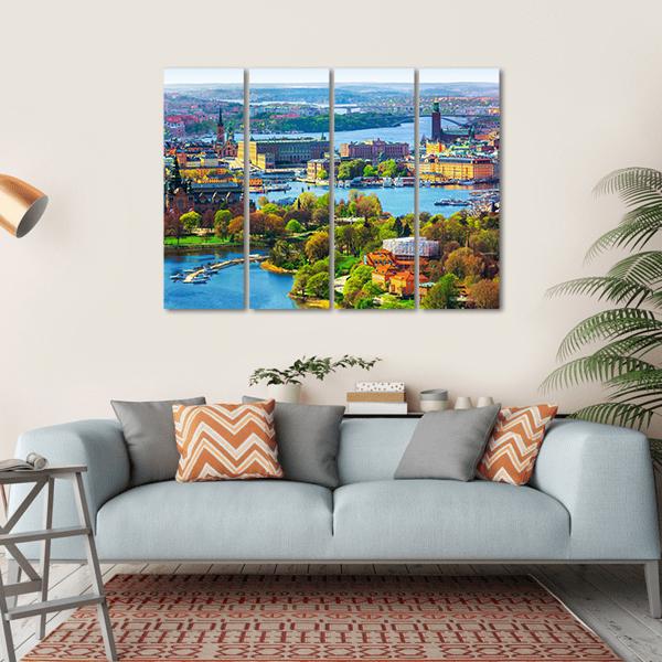 Old Town Gamla Stan Canvas Wall Art-4 Horizontal-Gallery Wrap-34" x 24"-Tiaracle