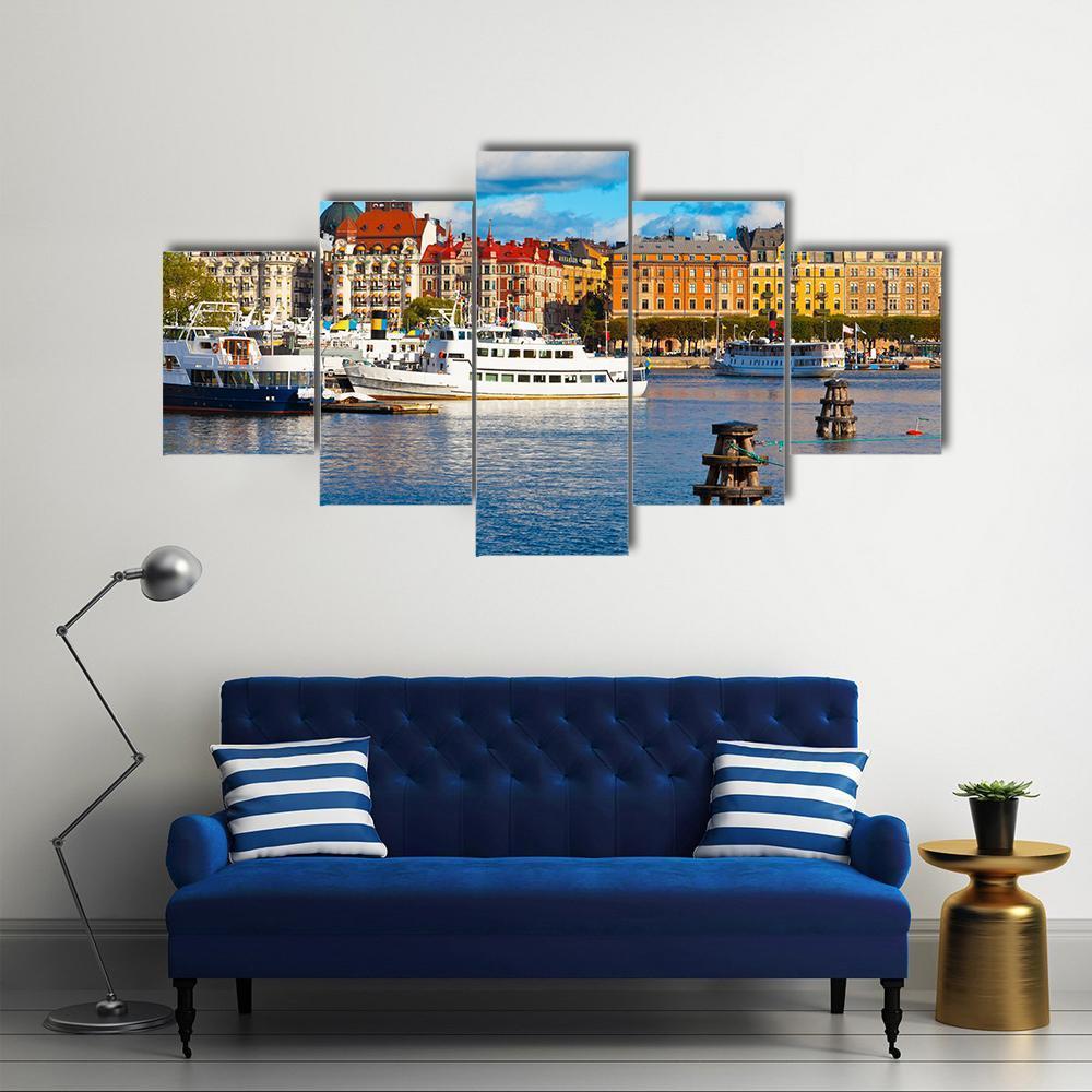 Old Town In Stockholm Canvas Wall Art-5 Star-Gallery Wrap-62" x 32"-Tiaracle