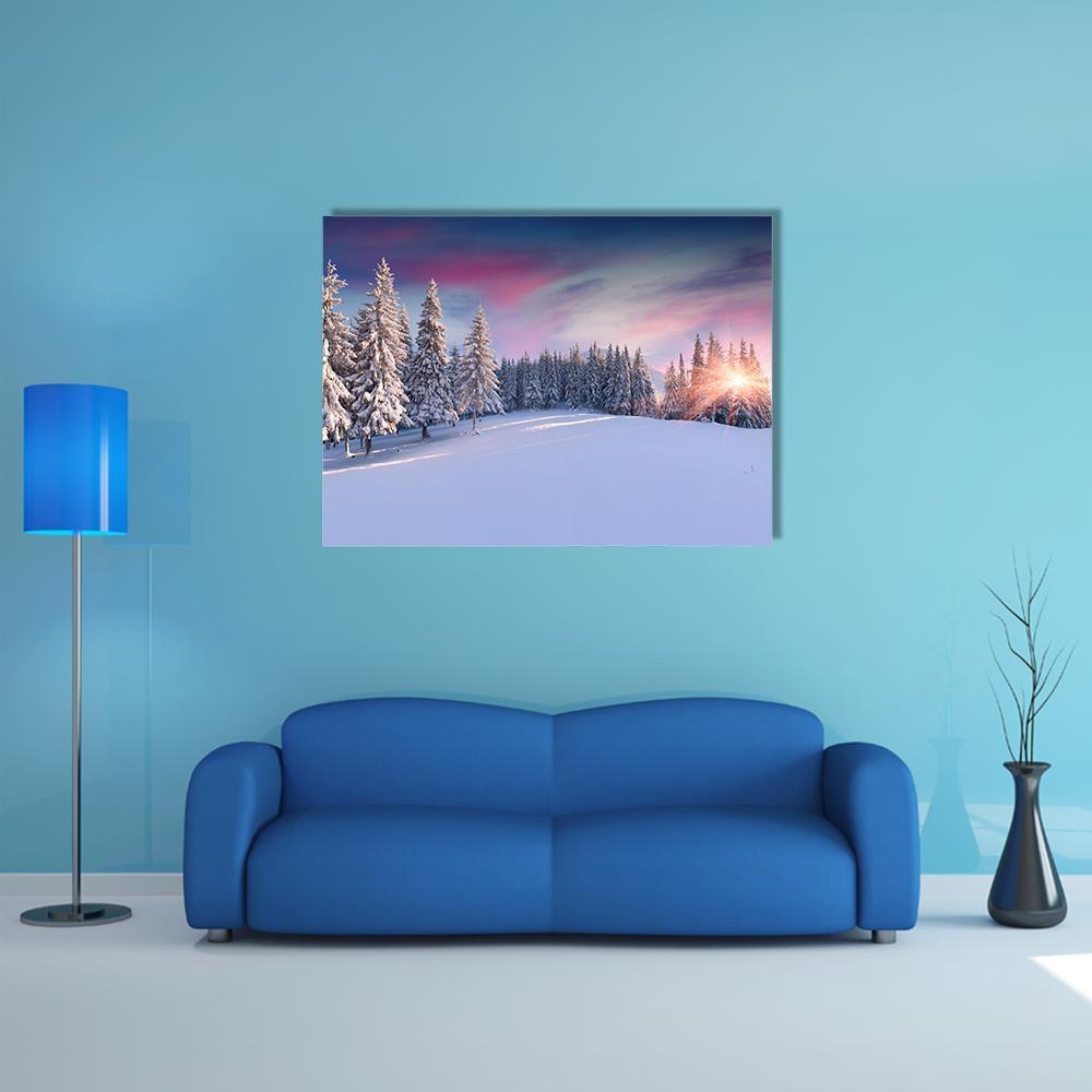Panorama Of Winter Sunrise Canvas Wall Art-1 Piece-Gallery Wrap-36" x 24"-Tiaracle