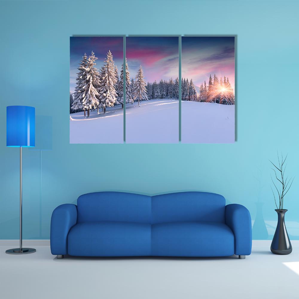 Panorama Of Winter Sunrise Canvas Wall Art-5 Pop-Gallery Wrap-47" x 32"-Tiaracle