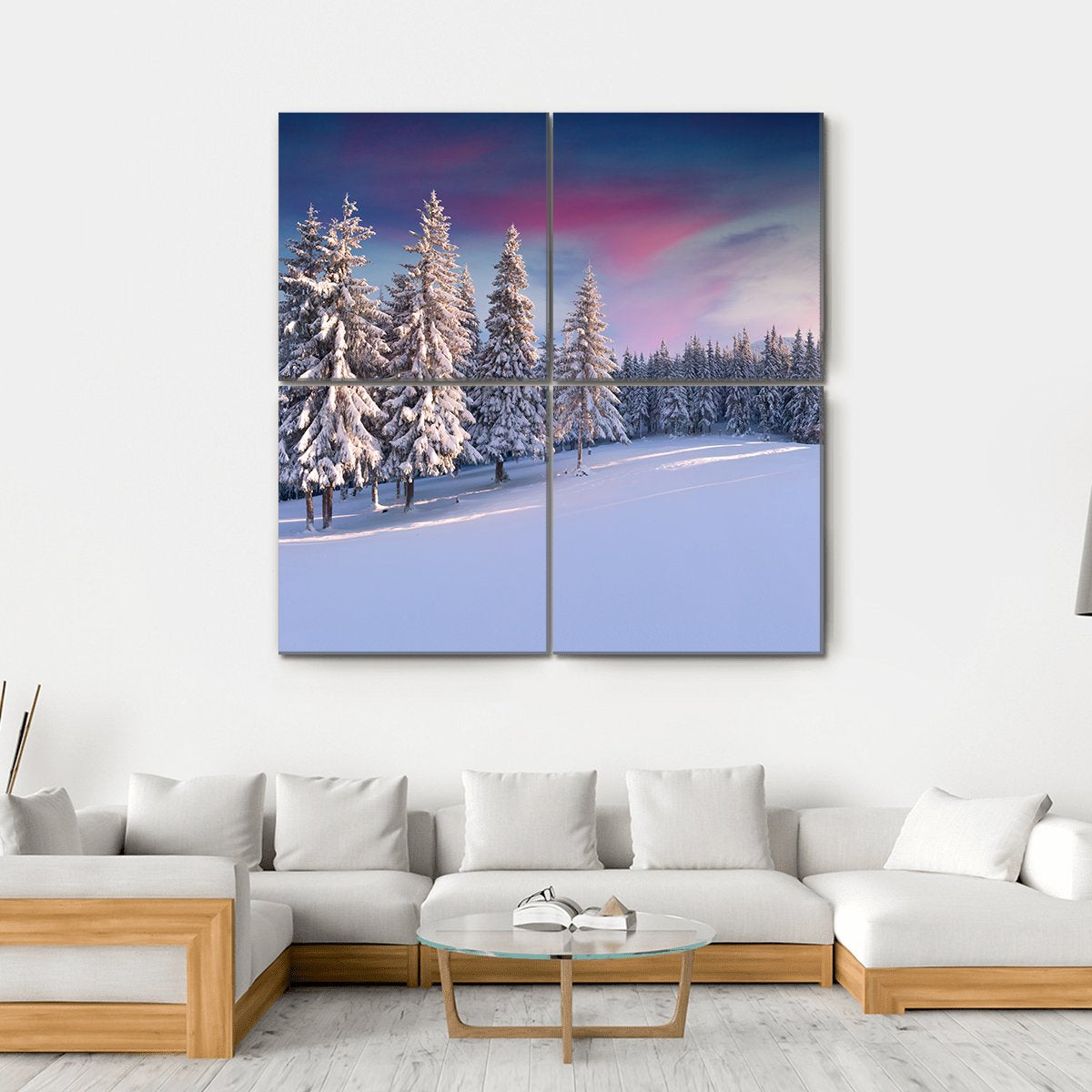 Panorama Of Winter Sunrise Canvas Wall Art-4 Square-Gallery Wrap-17" x 17"-Tiaracle